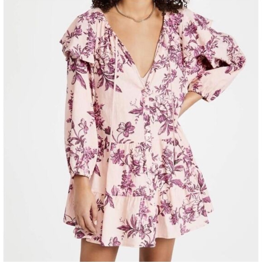 Free People Sunbaked Swing Dress, Pink and Purple Floral, size S oversized EUC!